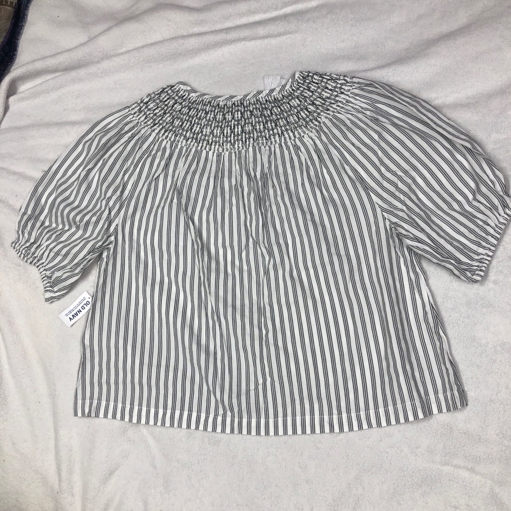 Old Navy NWT Gray & White Stripe 1/4 Sleeve Smocked Top size Large - Picture 6 of 7